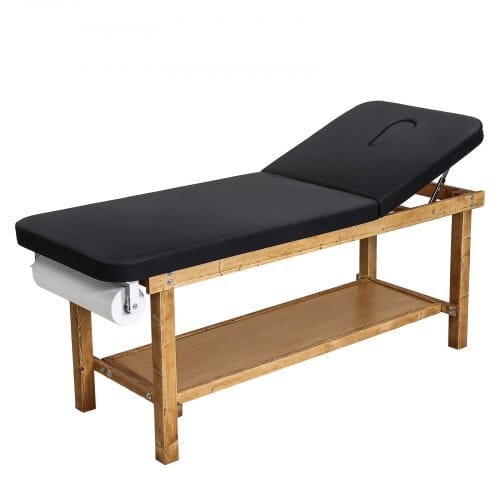 Medical Exam Table, Wooden Framed Medical Examination Bed, Physical Therapy Exam Table with Adjustable Backrest, Storage Shelf & Paper Roll Dispenser for Hospitals Clinics Rehab Centers, 500LBS