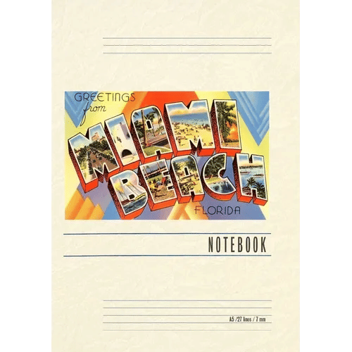 Vintage Lined Notebook Greetings from Miami Beach - Paperback