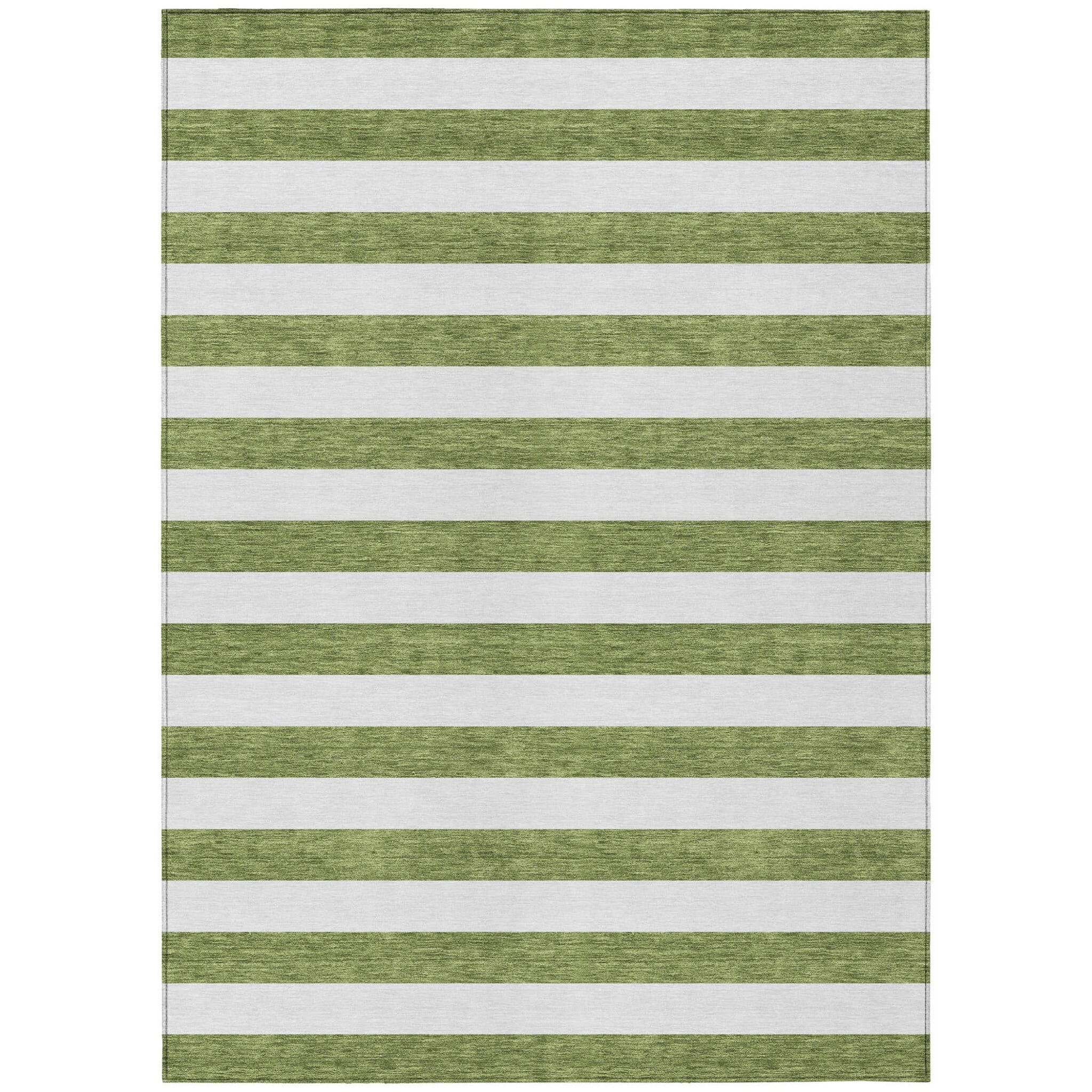 5' X 8' Olive Green Striped Washable Non Skid Indoor Outdoor Area Rug