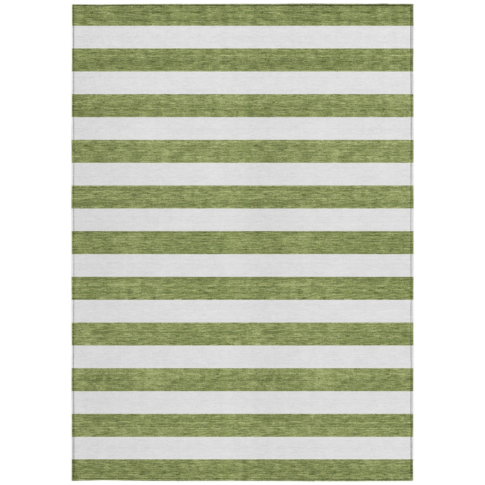 5' X 8' Olive Green Striped Washable Non Skid Indoor Outdoor Area Rug