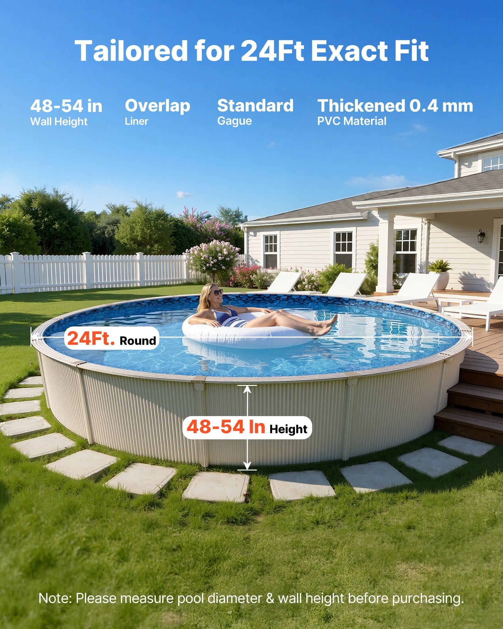 24ft Pool Liner, Round Overlap Swimming Pool Liner for 52 in Wall Height, Premium Vinyl, Easy Install with Leak-Proof Patches, Designed for Steel Sided Above-Ground,Outdoor, Boulder Swirl