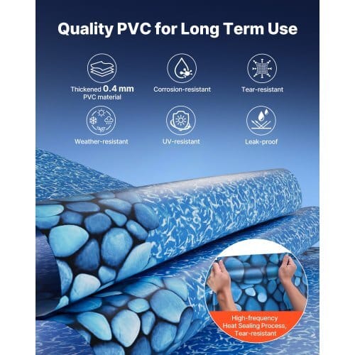 24ft Pool Liner, Round Overlap Swimming Pool Liner for 52 in Wall Height, Premium Vinyl, Easy Install with Leak-Proof Patches, Designed for Steel Sided Above-Ground,Outdoor, Boulder Swirl
