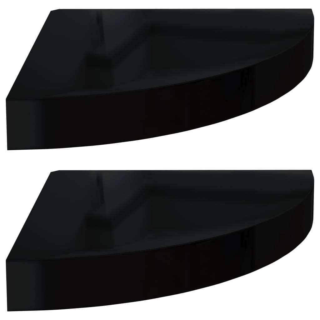 Floating Corner Shelves 2 pcs High Gloss Black 9.8"x9.8"x1.5" MDF