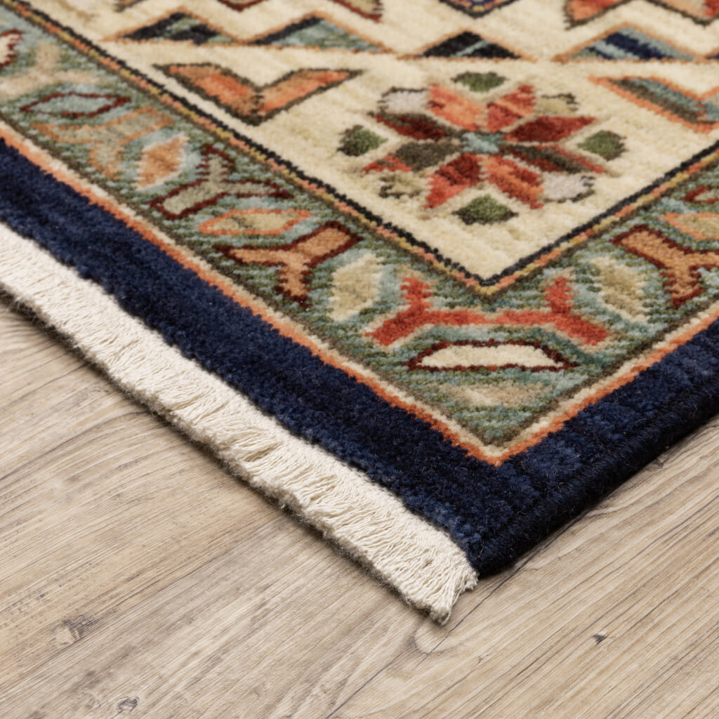 12' Blue and Orange Oriental Power Loom Runner Rug