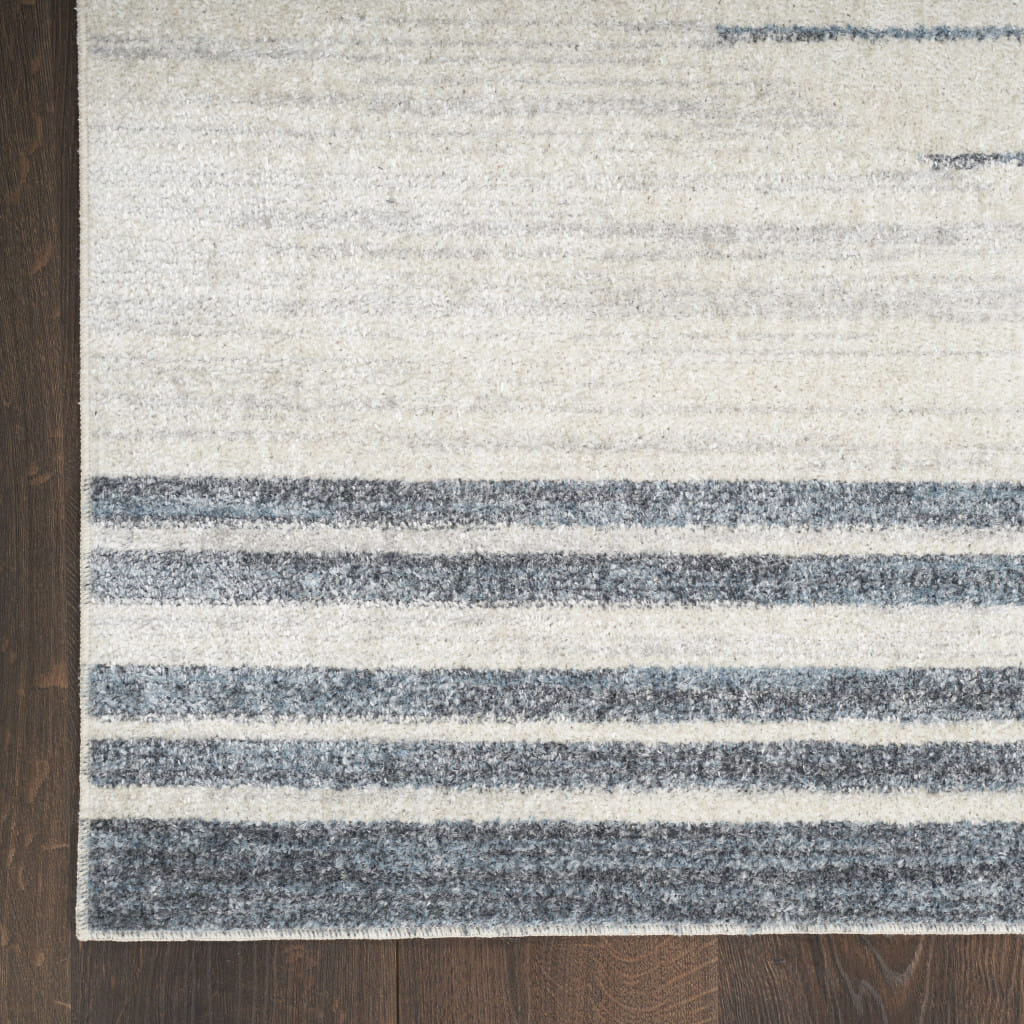 10' Runner Blue and Ivory Geometric Power Loom Washable Runner Rug
