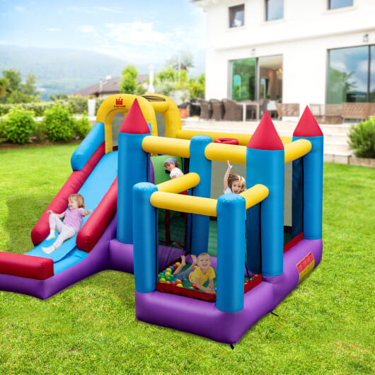 4-in-1 Kids Bouncer with Long Slide and Jumping Area for Yard and Lawn with 680W Blower