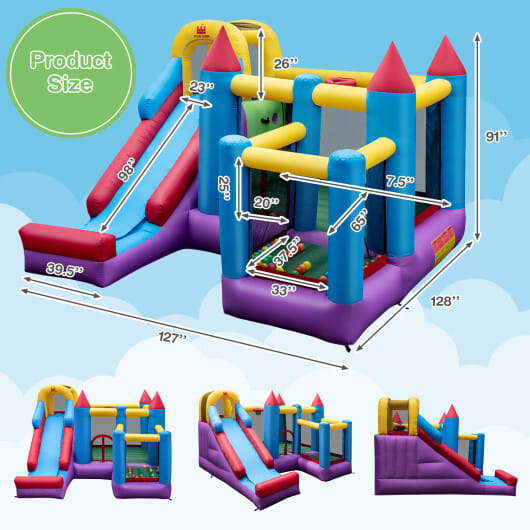 4-in-1 Kids Bouncer with Long Slide and Jumping Area for Yard and Lawn with 680W Blower