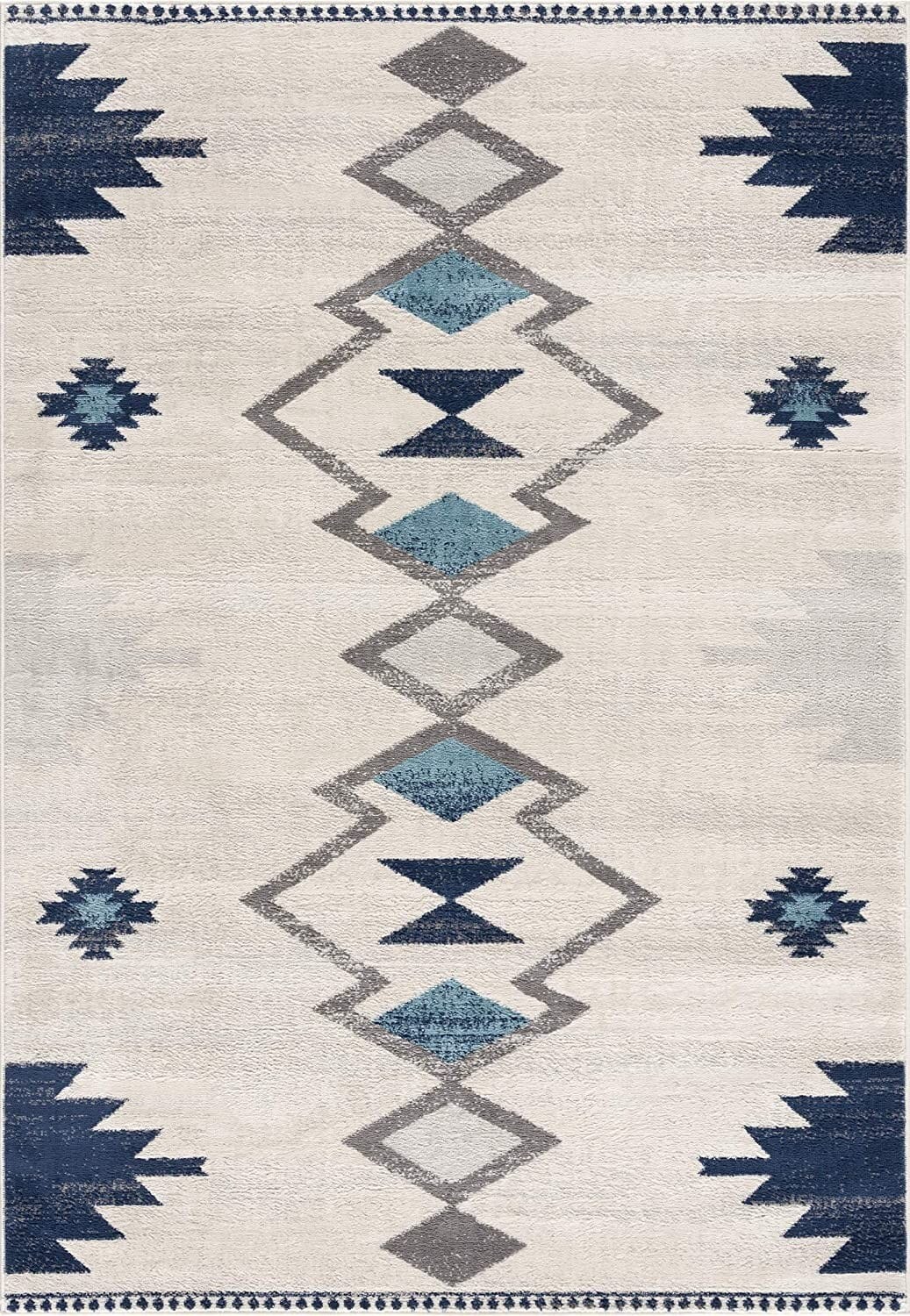 6' X 9' Blue and Ivory Southwestern Area Rug