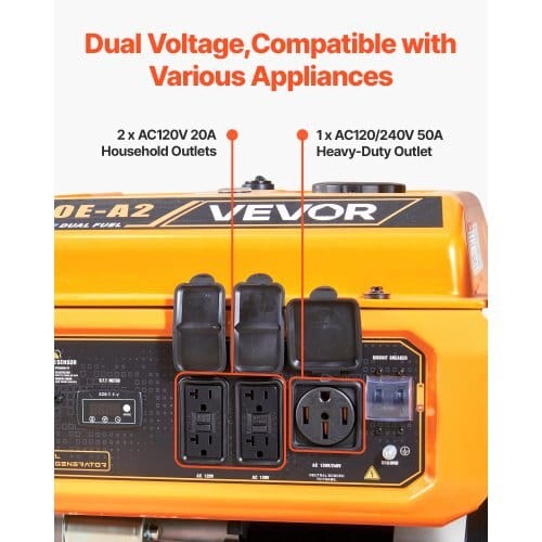 Portable Generator, Gasoline 13500W Peak Watt & LPG 12000W Peak Watt Dual Fuel Generator, Home Backup Generators with Electric Start, Gasoline & LPG Powered, CO Sensor, 20A & 50A Outlets