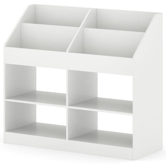 3-Tier Kid's Bookshelf Toy Storage Organizer with Display Rack and 4 Compartments-White - Color: White