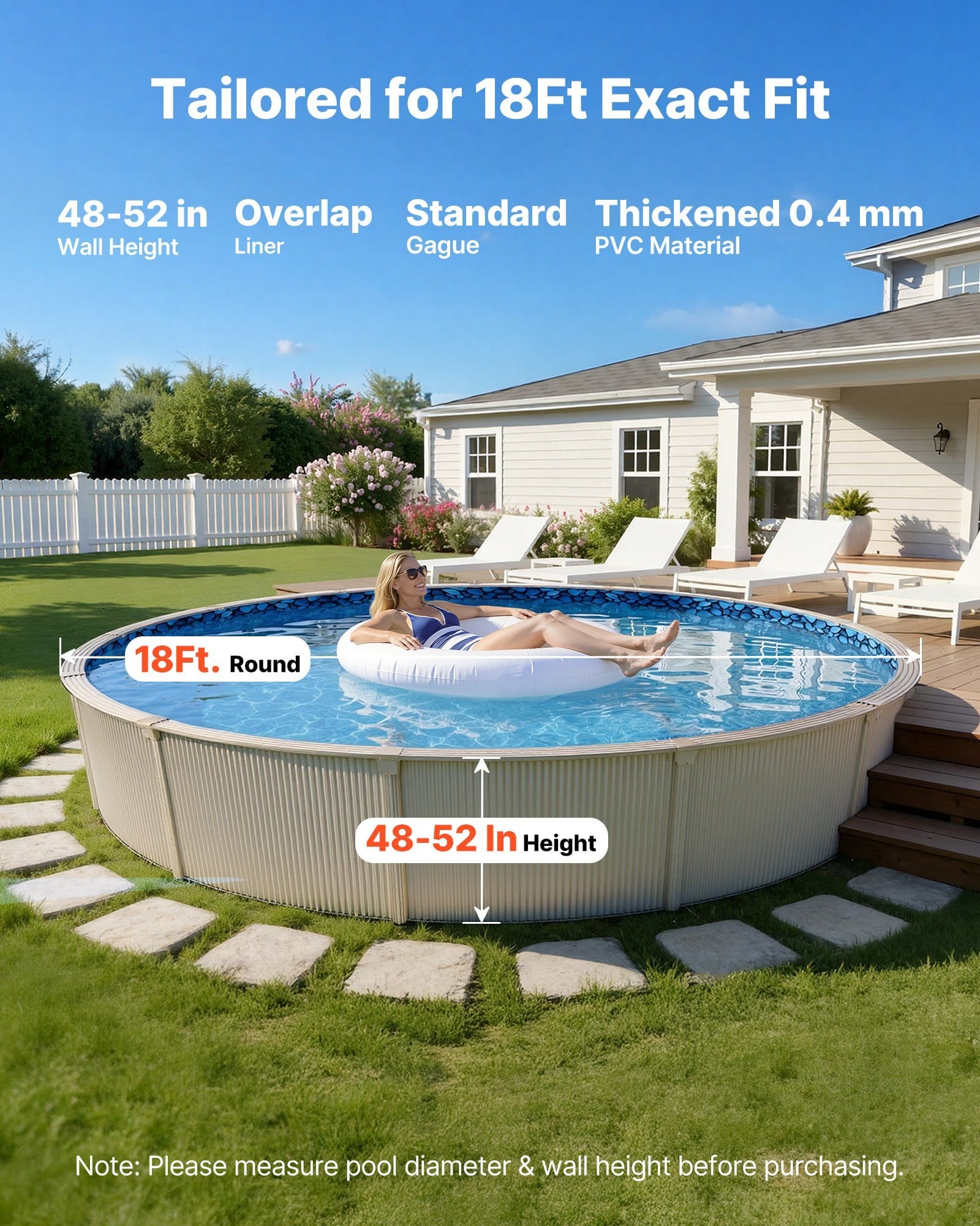 18ft Pool Liner, Round Overlap Swimming Pool Liner for 52 in Wall Height, Premium Vinyl, Easy Install with Leak-Proof Patches, Designed for Steel Sided Above-Ground,Outdoor, Boulder Swirl