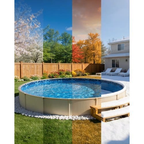 18ft Pool Liner, Round Overlap Swimming Pool Liner for 52 in Wall Height, Premium Vinyl, Easy Install with Leak-Proof Patches, Designed for Steel Sided Above-Ground,Outdoor, Boulder Swirl