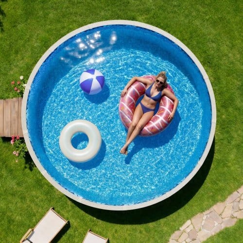 18ft Pool Liner, Round Overlap Swimming Pool Liner for 52 in Wall Height, Premium Vinyl, Easy Install with Leak-Proof Patches, Designed for Steel Sided Above-Ground,Outdoor, Boulder Swirl