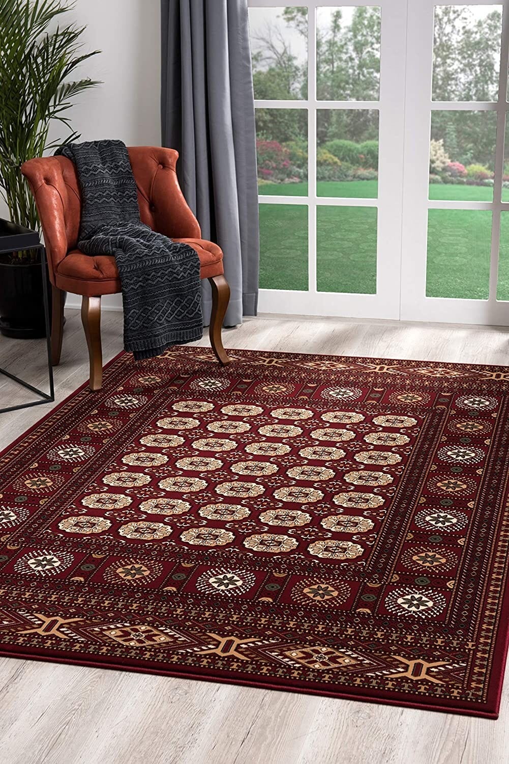 8' Runner Red and Ivory Floral Medallion Power Loom Runner Rug