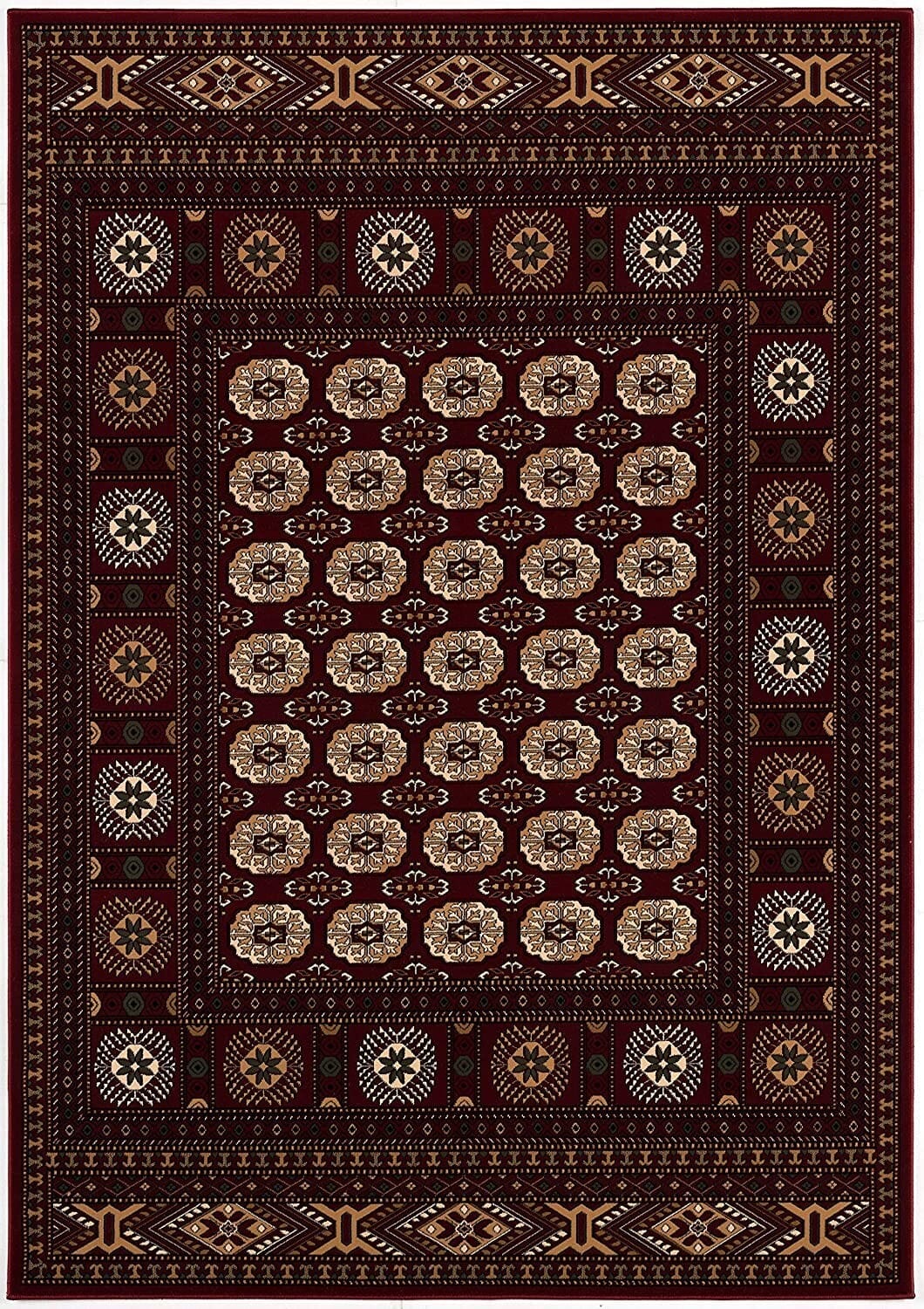 8' Runner Red and Ivory Floral Medallion Power Loom Runner Rug