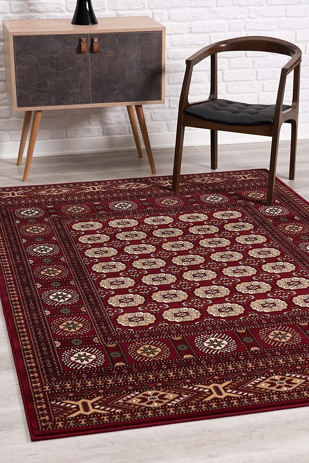 8' Runner Red and Ivory Floral Medallion Power Loom Runner Rug