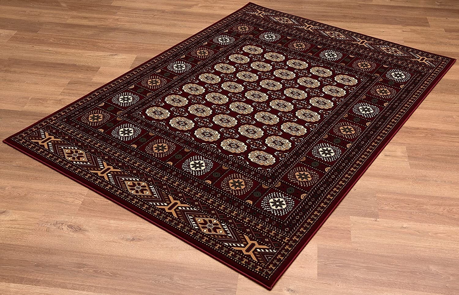8' Runner Red and Ivory Floral Medallion Power Loom Runner Rug
