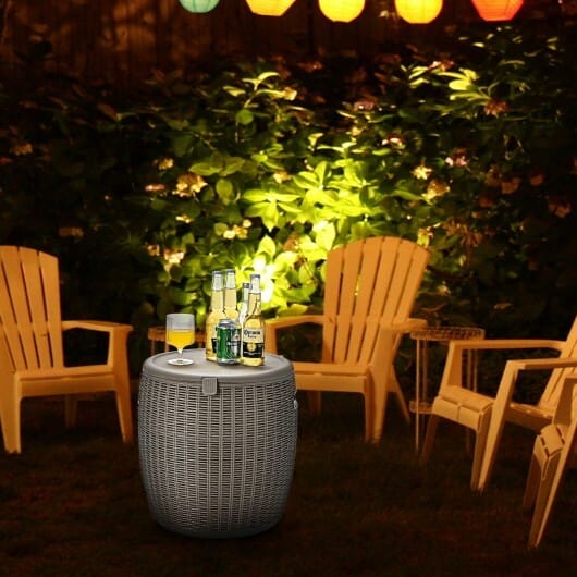9.5 Gallon 4-in-1 Patio Rattan Cool Bar Cocktail Table Side Table-Brown - Color: Brown