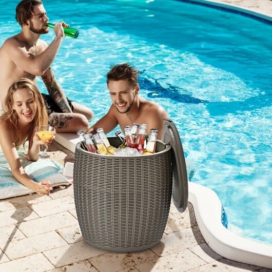 9.5 Gallon 4-in-1 Patio Rattan Cool Bar Cocktail Table Side Table-Brown - Color: Brown