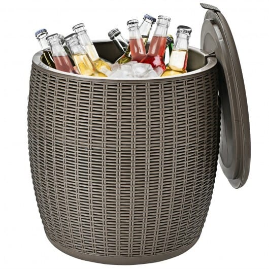 9.5 Gallon 4-in-1 Patio Rattan Cool Bar Cocktail Table Side Table-Brown - Color: Brown