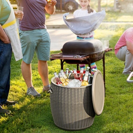 9.5 Gallon 4-in-1 Patio Rattan Cool Bar Cocktail Table Side Table-Brown - Color: Brown