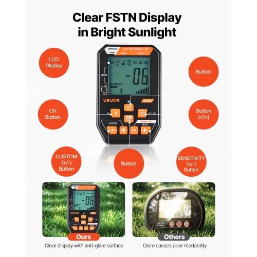 Waterproof Metal Detector, 12", Professional High Accuracy Gold Detector for Adults, with Display, Wireless Headphones, 7 Modes, Adjustable Length, for Detecting Gold Treasure Hunting, IP68