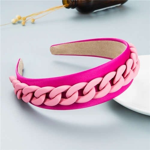 Wholesale Accessories Candy Color Chain Embellished Folk Style Fashion Hair Hoop - Rose