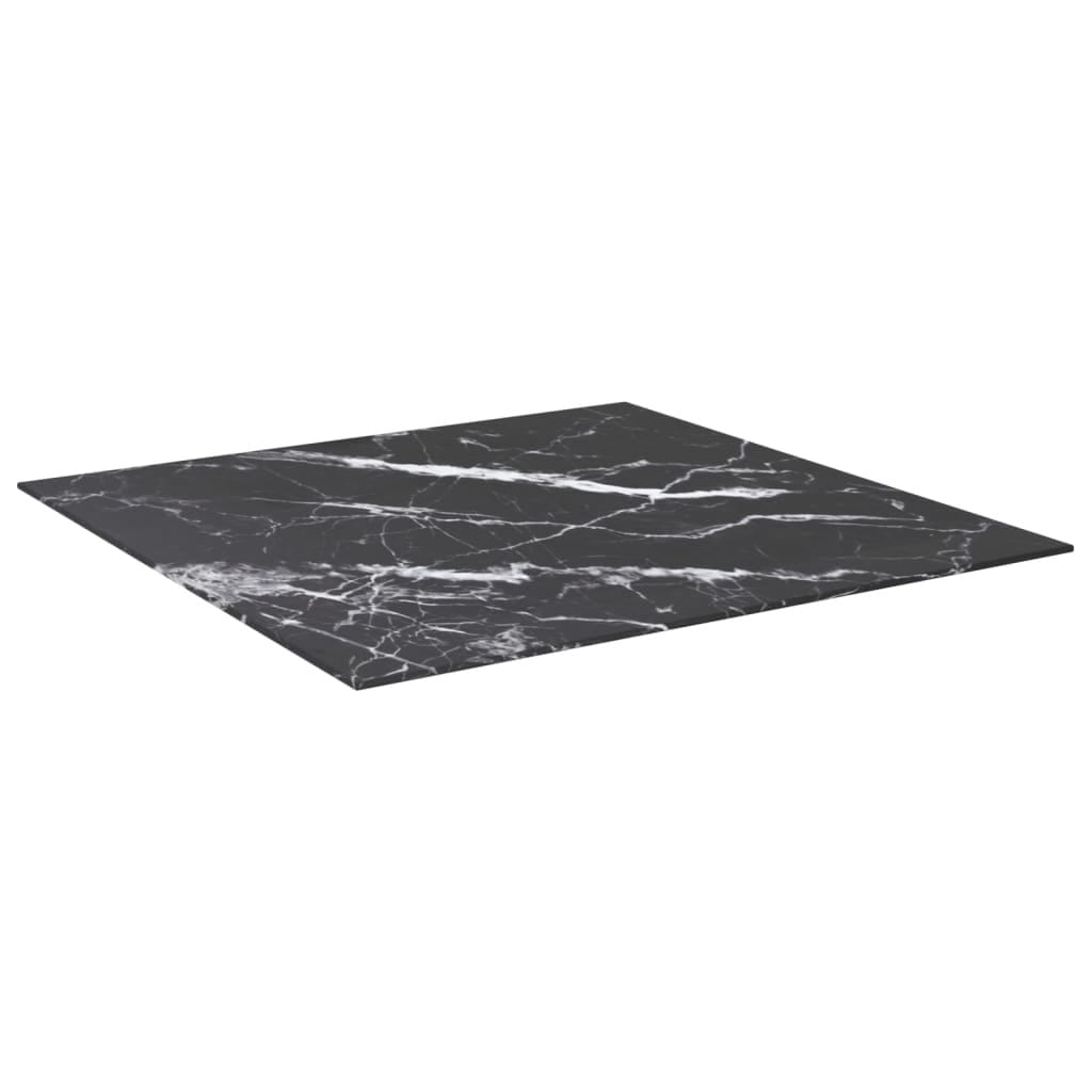 Table Top Black 31.5"x31.5" 0.2" Tempered Glass with Marble Design