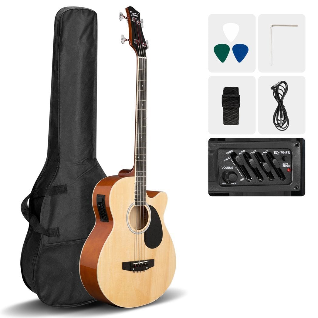 Glarry GMB101 4 string Electric Acoustic Bass Guitar w/ 4-Band Equalizer EQ-7545R Burlywood