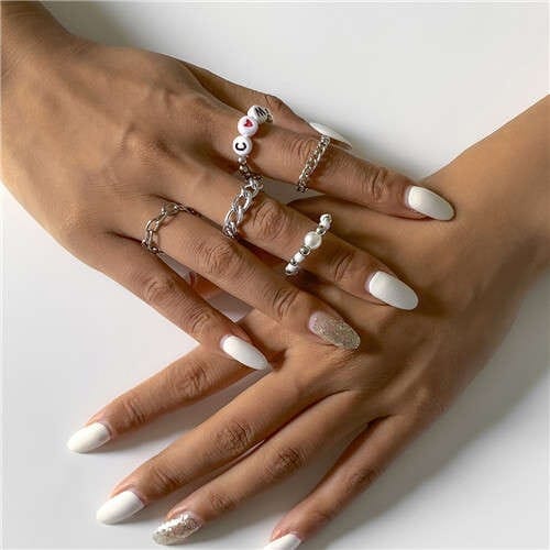 Creative Alphabet and Hollow-out Chain Combo Design Fashion Women Rings Set - Silver