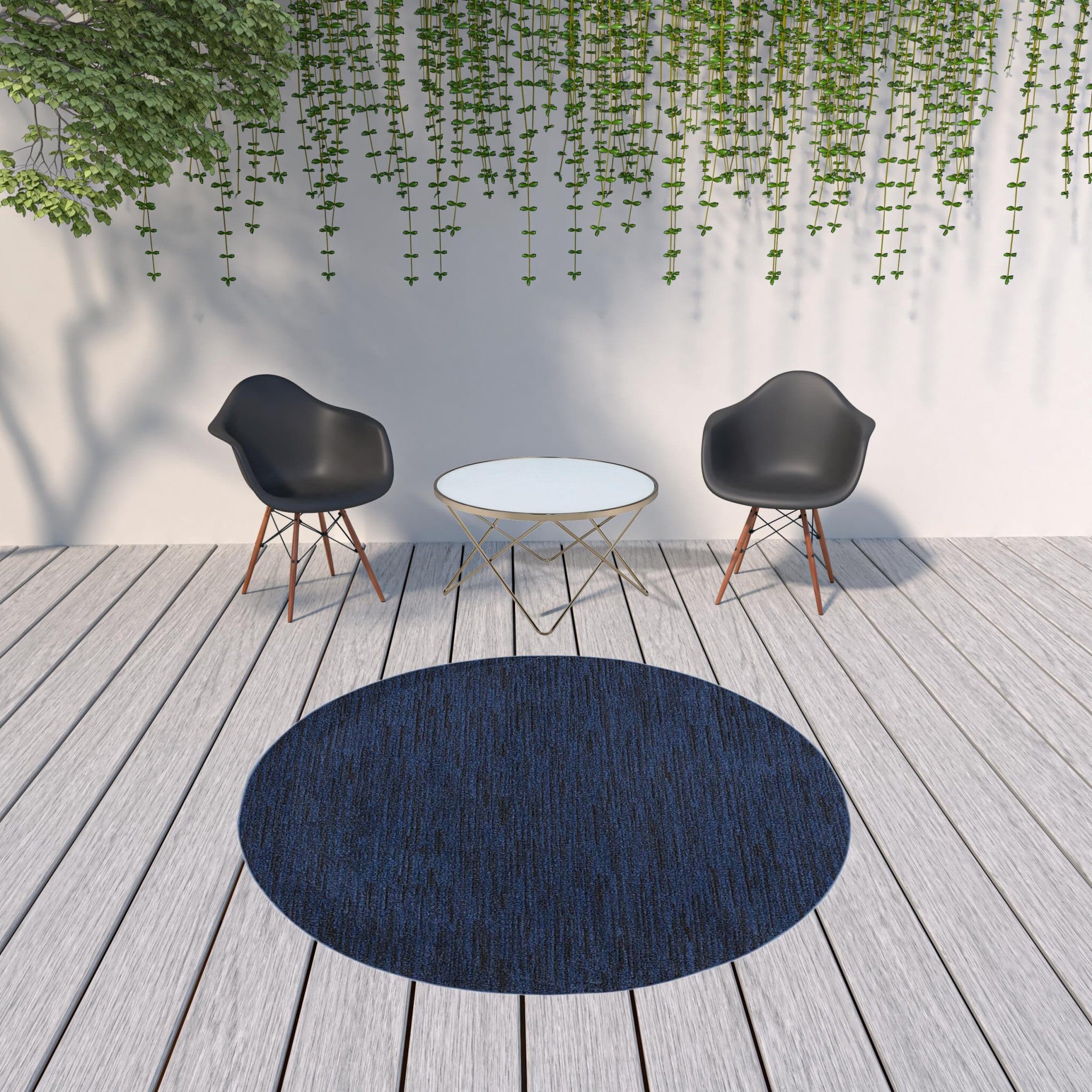 8' Midnight Blue Round Stain Resistant Indoor Outdoor Area Rug