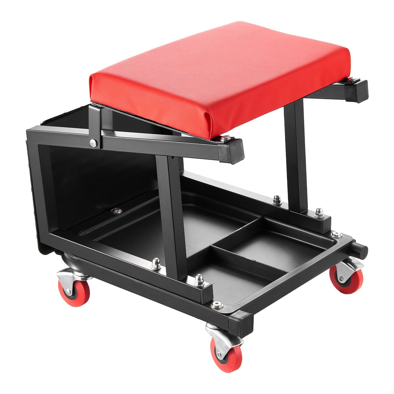 Mechanic Stool, 300 lbs Capacity Garage Seat/Work Stool with Wheels, 360?° Swivel Rolling Workshop Stool with Tool Tray, Mechanics Creeper Seat/Step Stool, for Garage, Shop & Auto Repair, Black