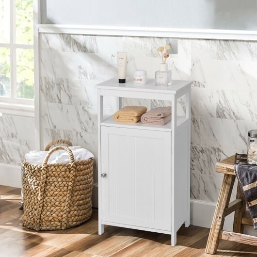Floor Cabinet Multifunction Storage Rack Organizer Stand - Color: White