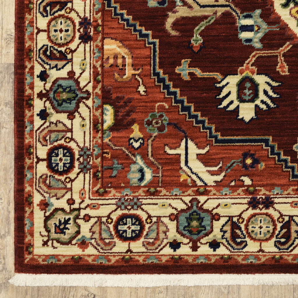 2' X 10' Red And Ivory Oriental Power Loom Runner Rug With Fringe