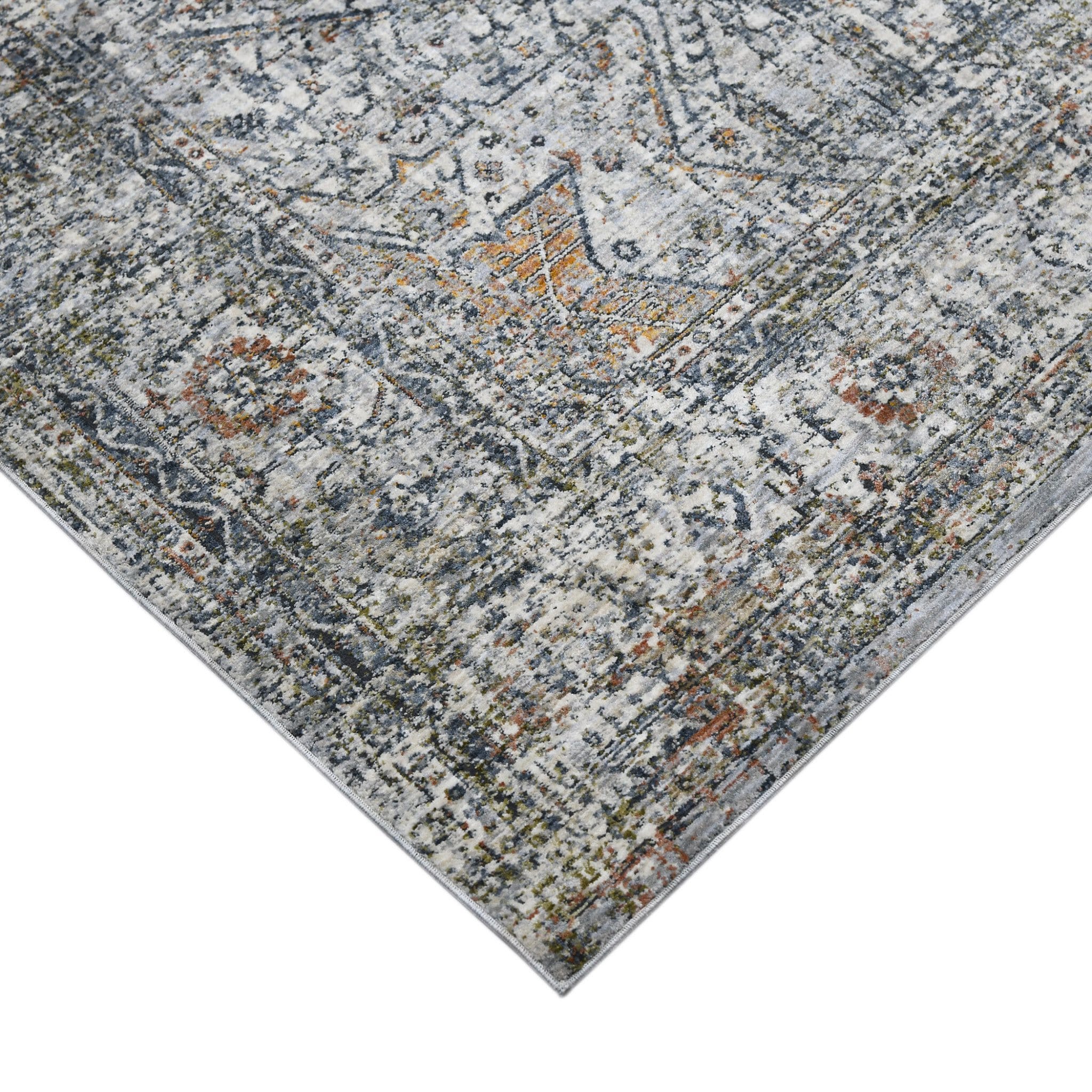 8' X 10' Ivory Navy and Orange Oriental Power Loom Area Rug