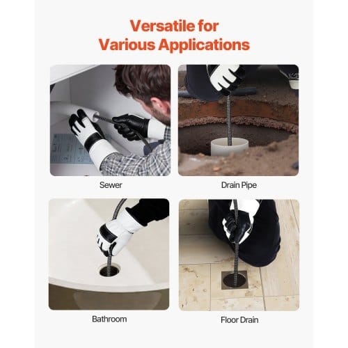 Drain Cleaner Machine 50 FT x 3/8 Inch, Auto Feed Sewer Snake Auger on Wheels, Portable Drain Cleaning Machine with 4 Cutters & Air-activated Foot Switch for 2" to 4" Pipes