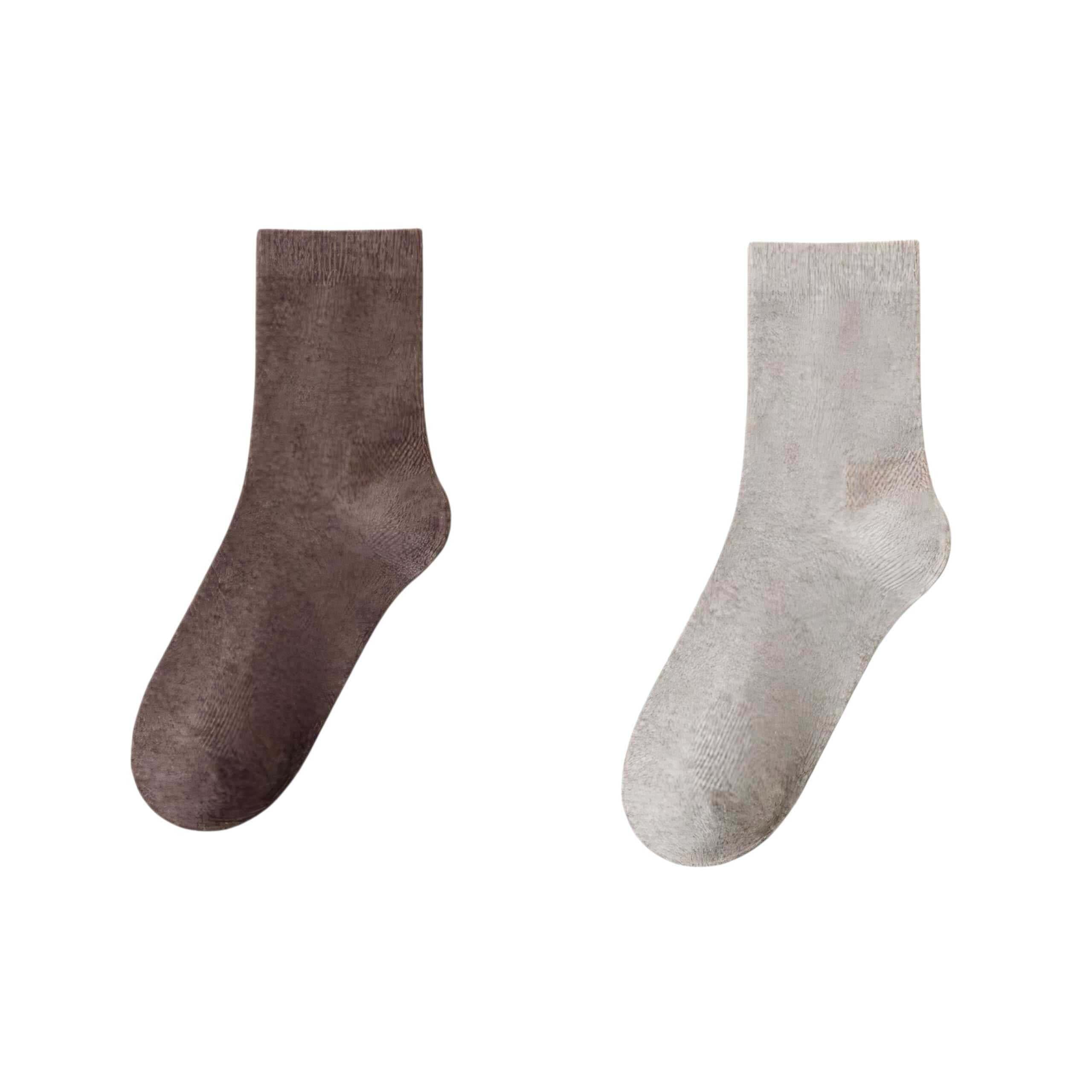 Color: BROWN + BEIGE - Woolys Wool Mid-Calf Socks Soft and Breathable - 2/PAK