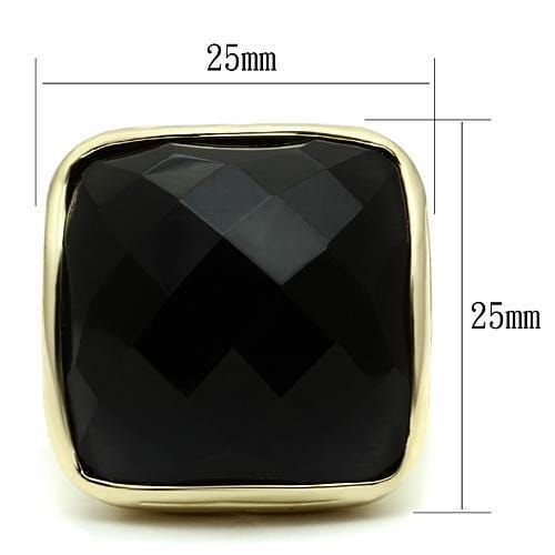 LO2519 - Gold Brass Ring with AAA Grade CZ  in Jet