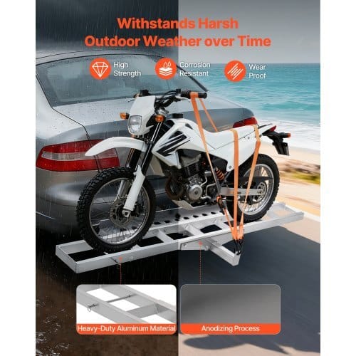 Motorcycle Carrier, 400 lbs Capacity, Heavy Duty Aluminum Hitch Mount Rack with 47in Loading Ramp, Straps & Stabilizer, Scooter Dirt Bike Trailer Hauler for Car Truck with 2-Inch Hitch Receiver