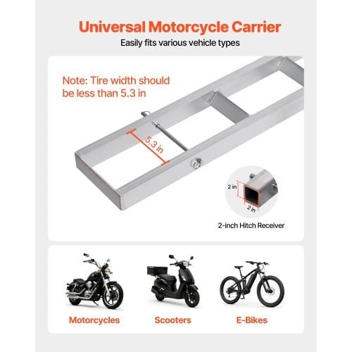 Motorcycle Carrier, 400 lbs Capacity, Heavy Duty Aluminum Hitch Mount Rack with 47in Loading Ramp, Straps & Stabilizer, Scooter Dirt Bike Trailer Hauler for Car Truck with 2-Inch Hitch Receiver