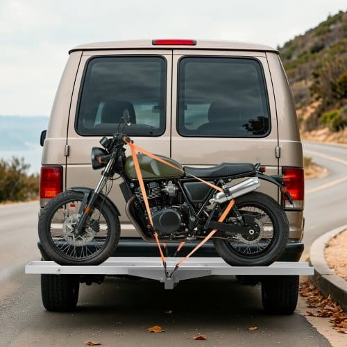 Motorcycle Carrier, 400 lbs Capacity, Heavy Duty Aluminum Hitch Mount Rack with 47in Loading Ramp, Straps & Stabilizer, Scooter Dirt Bike Trailer Hauler for Car Truck with 2-Inch Hitch Receiver