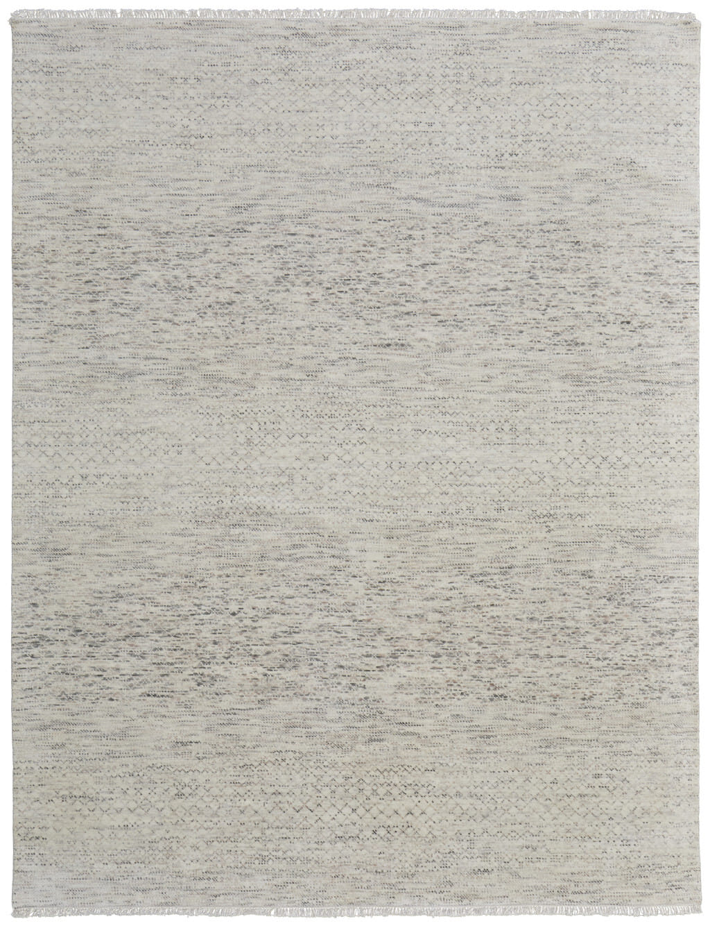 8' X 10' Ivory and Gray Wool Hand Knotted Area Rug With Fringe