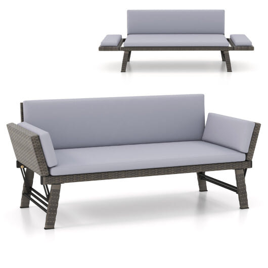 Outdoor Convertible Sofa Daybed with Adjustable Armrests for Balcony-Off White