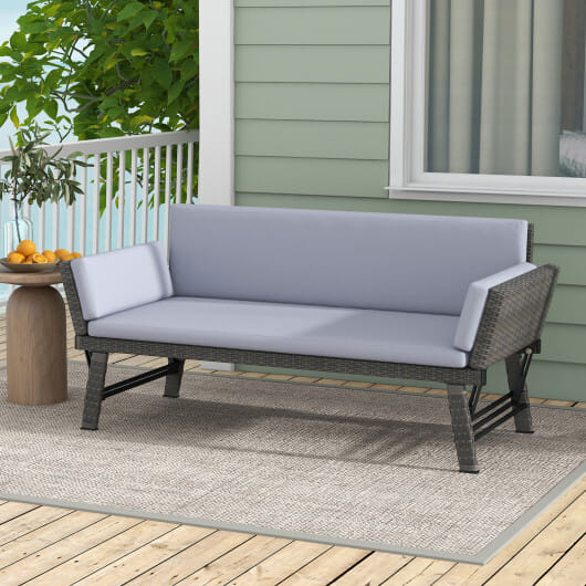 Outdoor Convertible Sofa Daybed with Adjustable Armrests for Balcony-Off White