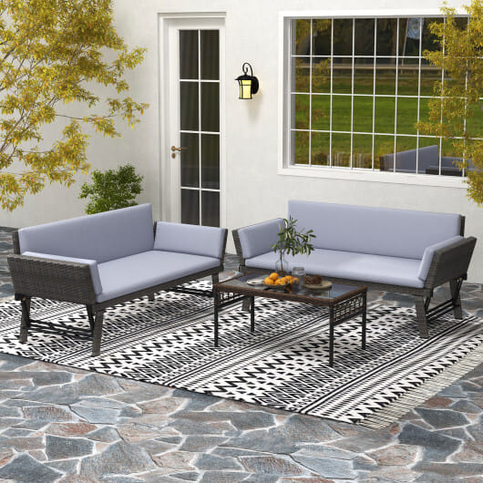 Outdoor Convertible Sofa Daybed with Adjustable Armrests for Balcony-Off White
