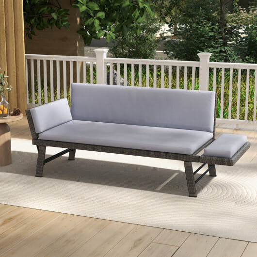 Outdoor Convertible Sofa Daybed with Adjustable Armrests for Balcony-Off White