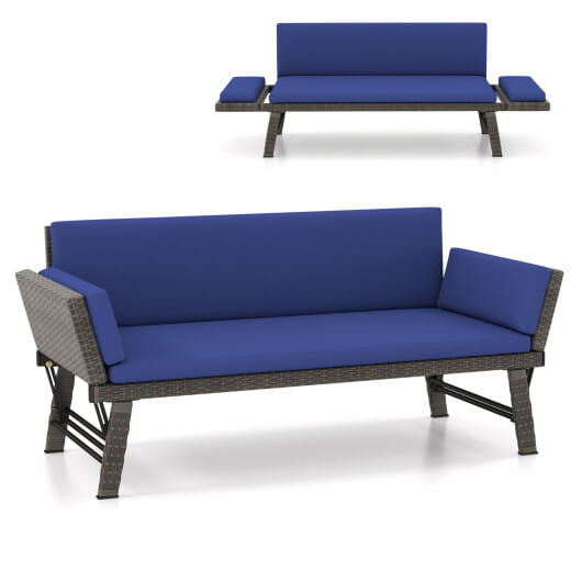 Outdoor Convertible Sofa Daybed with Adjustable Armrests for Balcony-Off White