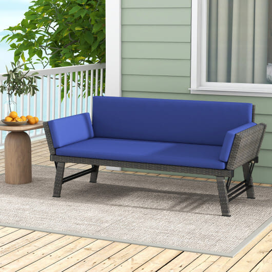 Outdoor Convertible Sofa Daybed with Adjustable Armrests for Balcony-Off White