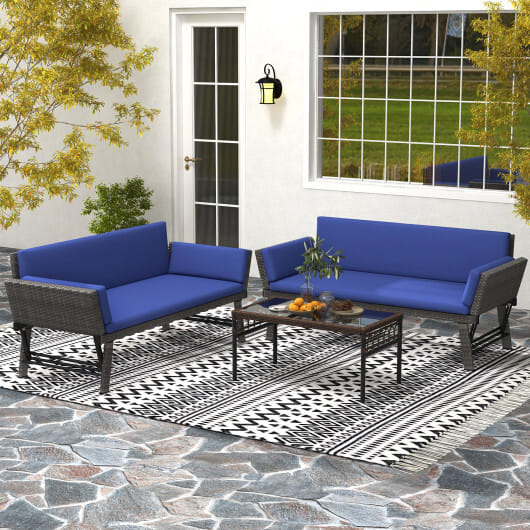 Outdoor Convertible Sofa Daybed with Adjustable Armrests for Balcony-Off White