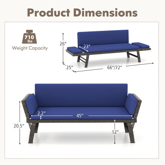 Outdoor Convertible Sofa Daybed with Adjustable Armrests for Balcony-Off White